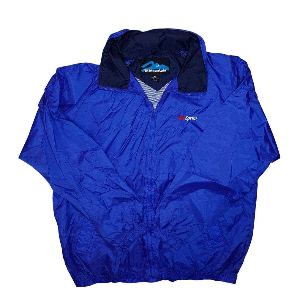 Vintage Sprint Logo Windbreaker Tri-Mountain XL Blue Reversible Hood 90s Tech